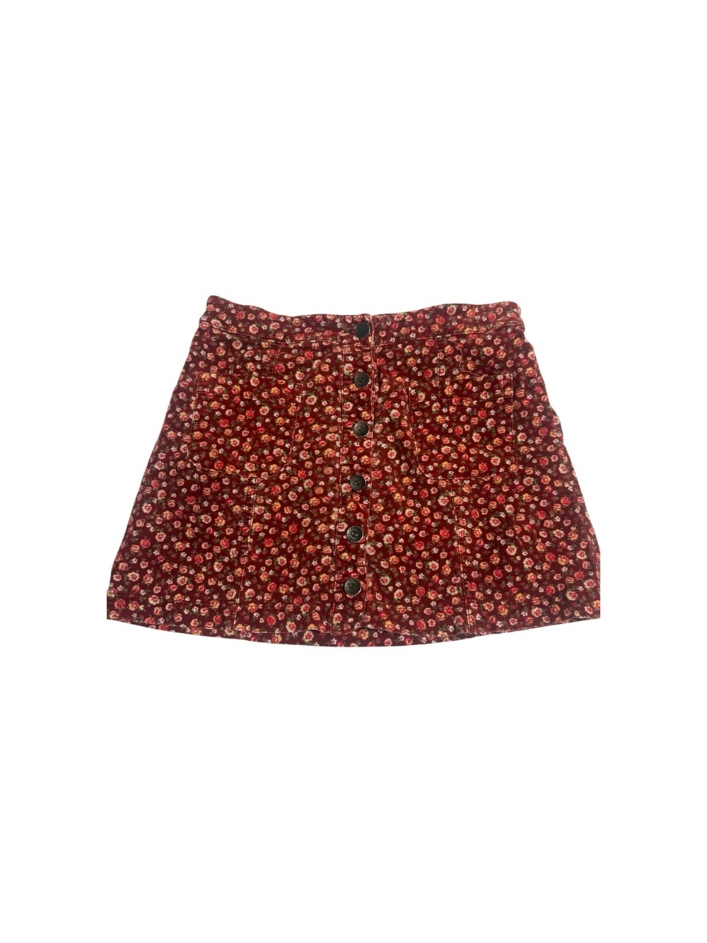 Forever 21 Burgundy Floral Button-Front Mini Skirt